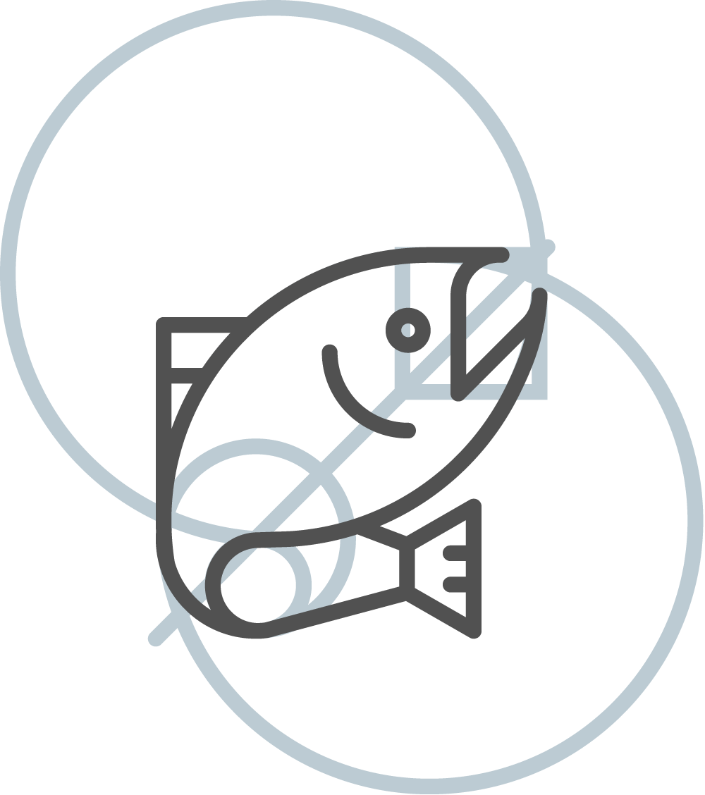 Fish icon shown over its construction circles and grid