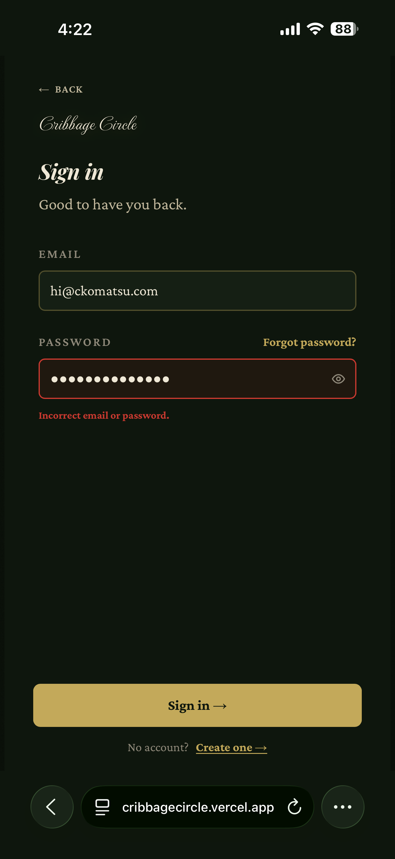 Inline email validation error on the sign-in form
